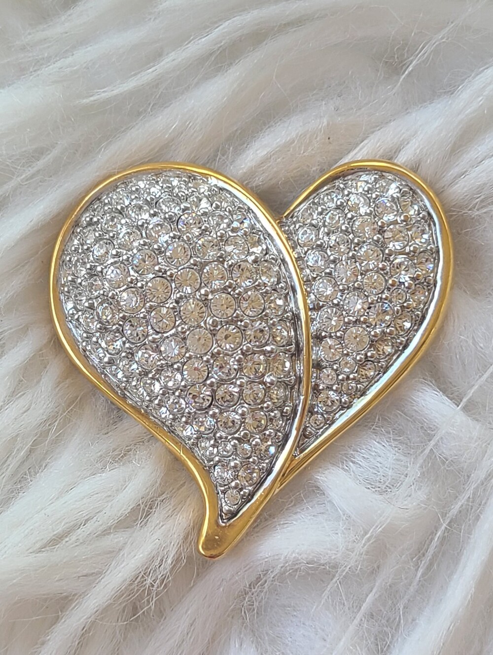 Swarovski Gold-Tone Heart Brooch with Clear Crystal Pavé- Excellent Condition